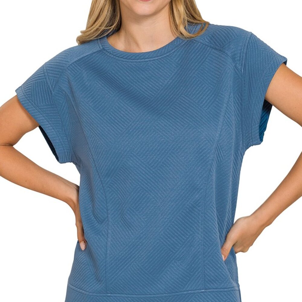 Zenana Textured Knit Jacquard Short‎ Sleeve Top
